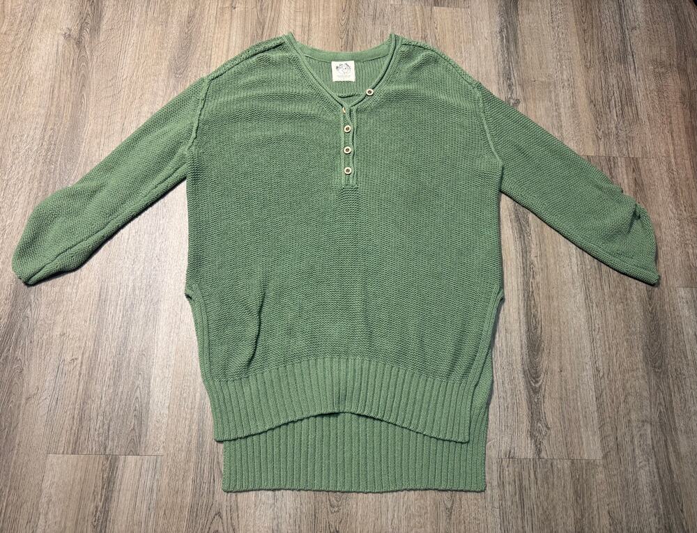 We The Free Women's Sage Green V-Neck Button Henley Sweater